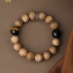 Incense Wood Strings Buddha Beads Tiger Teeth Brave Six Words of Truth Incense Grey Rosary Obsidian Men's Bracelet-2