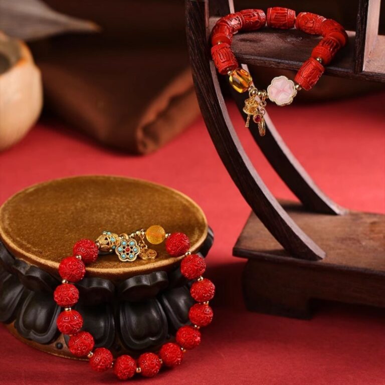 Imperial Cinnabar Bracelet Women's Six Characters of the Lunar New Year Beeswax Transfer Beads Red Women's Bracelet-2