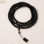 Obsidian Buddha Bead String 108Pcs Women's Gold Obsidian Handheld Rosary Bracelet Beads-2