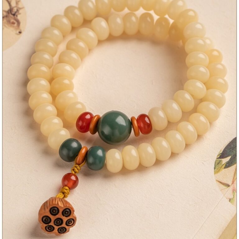 Creamy Yellow Jade Bodhi Root String Men's and Women's Bracelets Buddha Beads Manju Bodhi Abacus Beads Double Circle Manju Lotus Roots-2