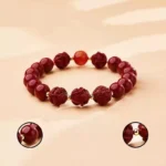 Natural Cinnabar Triple Hexagonal Transfer Beads Bracelet Chinese Zodiac Rabbit Dragon Rooster Horse Lunar New Year Red Bracelet for Men and Women-7