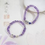 925 Silver Amethyst Bracelet for Girlfriend Birthday Gift Purple Faceted Beads Single Loop Bracelet-3