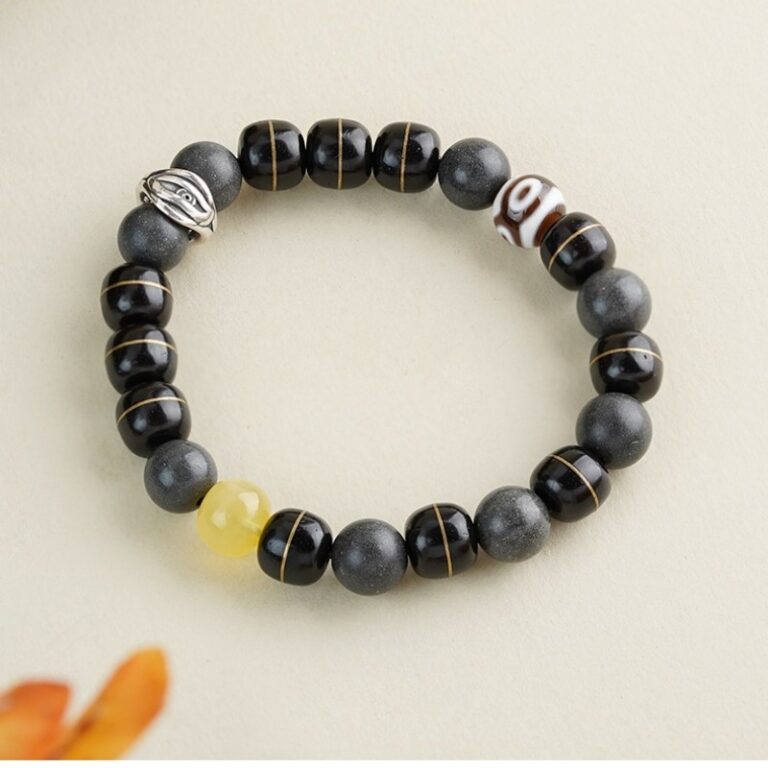 Silver Coconut Three Eyes Dzi Beads Beeswax String Bracelet Men's and Women's Models Spacer Buddha Beads Play Bracelet-6