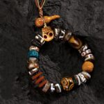 Three-Eyed Dzi Tibetan Cow Bone Strings Agate Playing with Discs Holding Tiger Teeth Bracelets for Men and Women-4