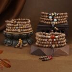 Incense Wood Strings 108 Wooden Buddha Beads Tiger Teeth Dzi Bead Bracelet Disc Play Literature Play Men and Women Rosary-4