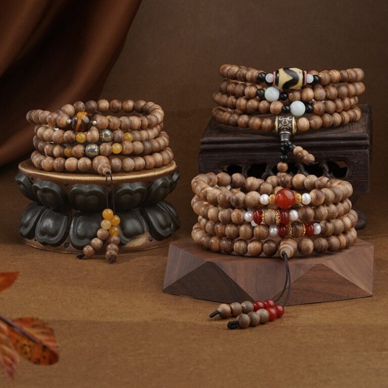 Incense Wood Strings 108 Wooden Buddha Beads Tiger Teeth Dzi Bead Bracelet Disc Play Literature Play Men and Women Rosary-4