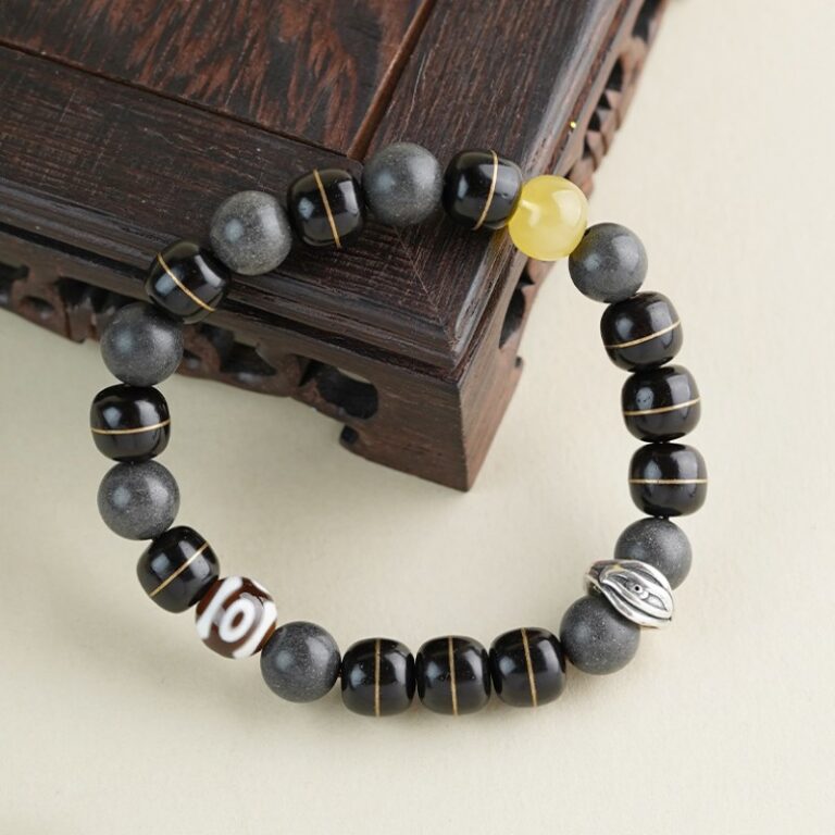 Silver Coconut Three Eyes Dzi Beads Beeswax String Bracelet Men's and Women's Models Spacer Buddha Beads Play Bracelet-7