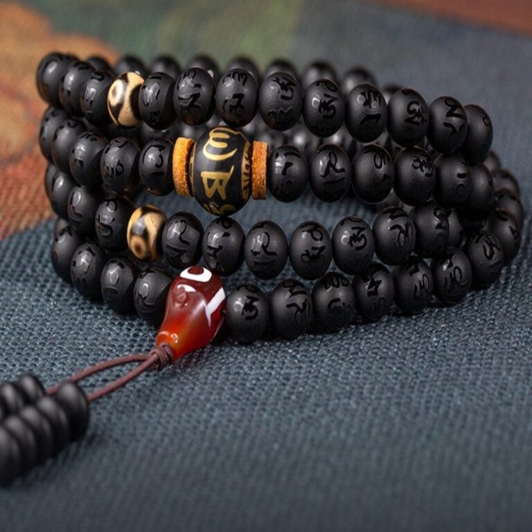 Obsidian String Buddha Beads 108 Six Words of Truth Men's Rosary Rosary Disc Play Bracelet-6