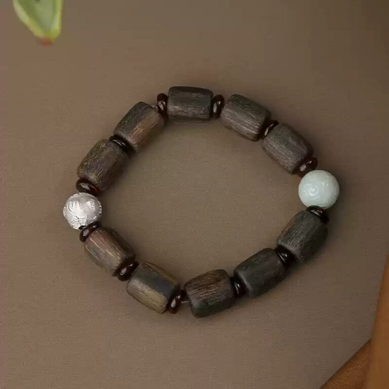 Incense Wood Strings Buddha Beads Tiger Teeth Brave Six Words of Truth Incense Grey Rosary Obsidian Men's Bracelet-5