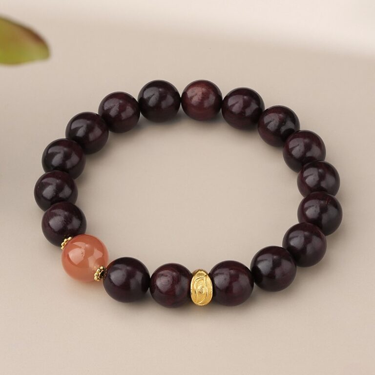 Rosewood Obsidian Eight-Pronged Beads Strings Nanhong Cinnabar Transit Beads Bracelet Wooden Plaything-5