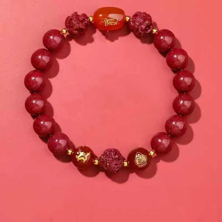 High Content of Cinnabar String Transfer Beads Year of The Dragon Bracelet Natal Year Amulet Transformation Bracelet-7