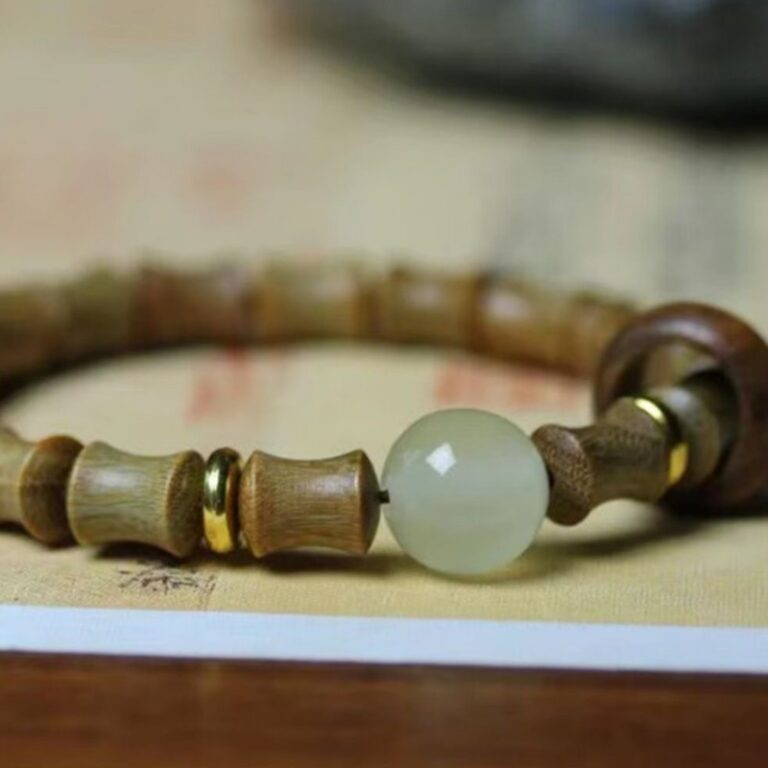 Luminous Stone Bracelet Natural Green Sandalwood Bracelet Natural Jade Buddha Beads-6