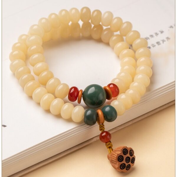 Creamy Yellow Jade Bodhi Root String Men's and Women's Bracelets Buddha Beads Manju Bodhi Abacus Beads Double Circle Manju Lotus Roots-1