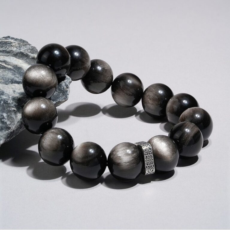 Obsidian Strings Buddha Beads Silver Obsidian Men's Niche Transfer Beads Civic Play Disc Playing Beads Bracelet-6