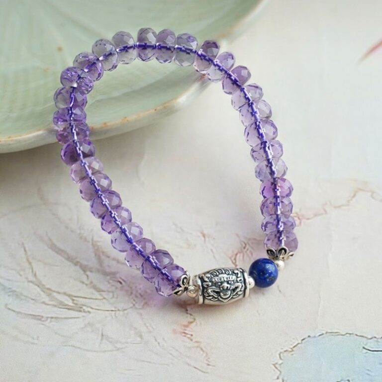 925 Silver Amethyst Bracelet for Girlfriend Birthday Gift Purple Faceted Beads Single Loop Bracelet-5