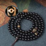 Obsidian String Buddha Beads 108 Six Words of Truth Men's Rosary Rosary Disc Play Bracelet-7