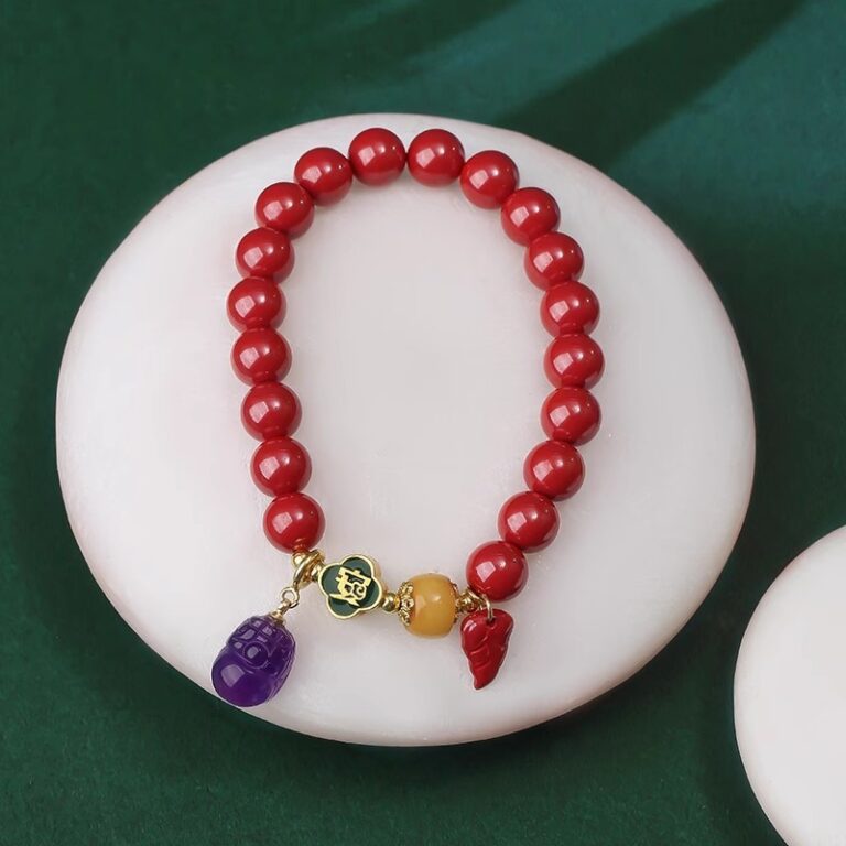 Cinnabar Strings for Men and Women Six Characters Pendant Lunar New Year Dragon Bracelet Forwarding Beads Silver Pendant-8