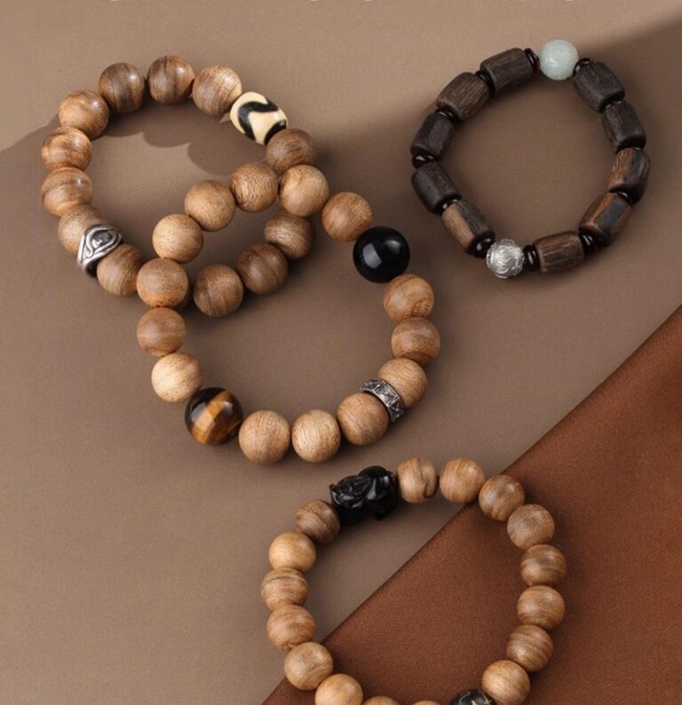 Incense Wood Strings Buddha Beads Tiger Teeth Brave Six Words of Truth Incense Grey Rosary Obsidian Men's Bracelet-6