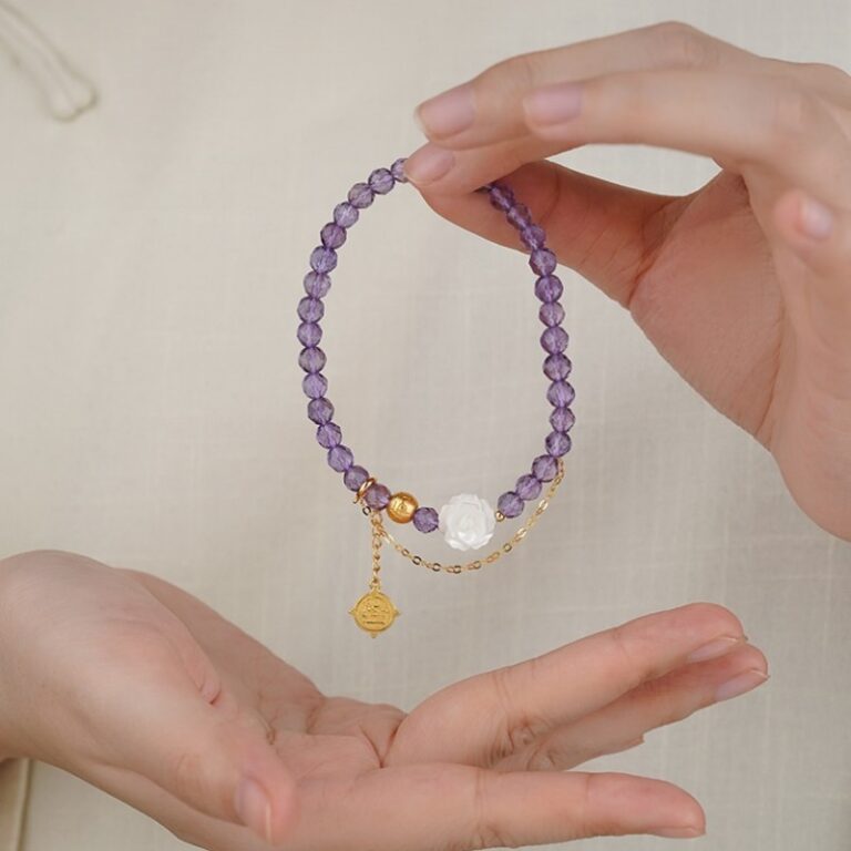 Amethyst Golden Jade String 925 Silver Bracelet Single Circle Niche Female Models to Send Girlfriend Birthday Gift-8