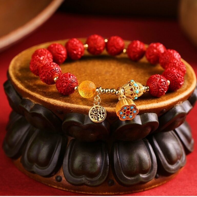 Imperial Cinnabar Bracelet Women's Six Characters of the Lunar New Year Beeswax Transfer Beads Red Women's Bracelet-4