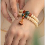 Creamy Yellow Jade Bodhi Root String Men's and Women's Bracelets Buddha Beads Manju Bodhi Abacus Beads Double Circle Manju Lotus Roots-7