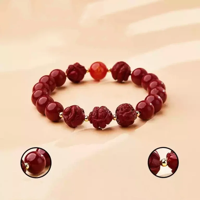 Natural Cinnabar Triple Hexagonal Transfer Beads Bracelet Chinese Zodiac Rabbit Dragon Rooster Horse Lunar New Year Red Bracelet for Men and Women-10