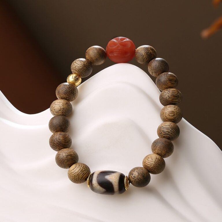 Incense Tiger's Tooth Dzi Bead Bracelet Old Sandalwood Jixiang Nanhong Carvings Bracelet Wooden Cultural Toys Beads-7