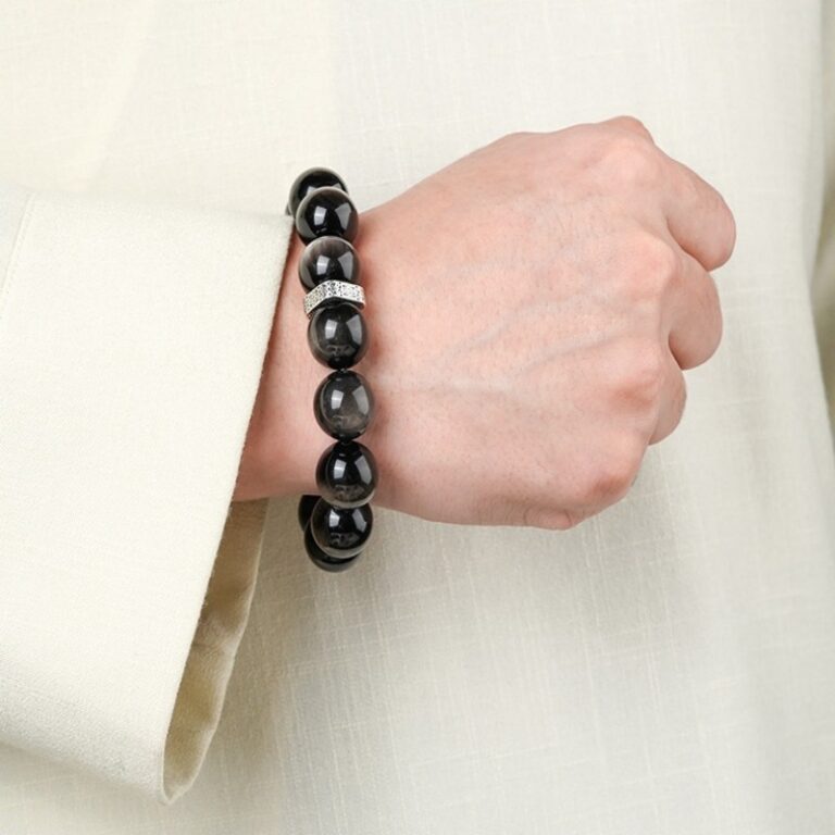 Obsidian Strings Buddha Beads Silver Obsidian Men's Niche Transfer Beads Civic Play Disc Playing Beads Bracelet-7