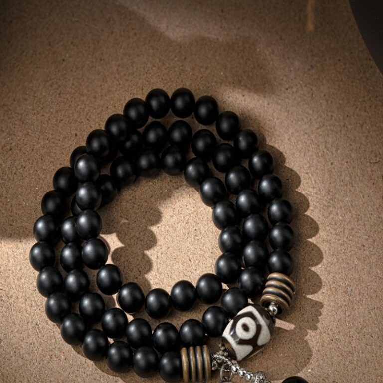 Three-eyed Dzi Bead Strings Black Onyx Buddha Beads Bracelet Playing Disc Playing Handheld Rosary Male Models-9