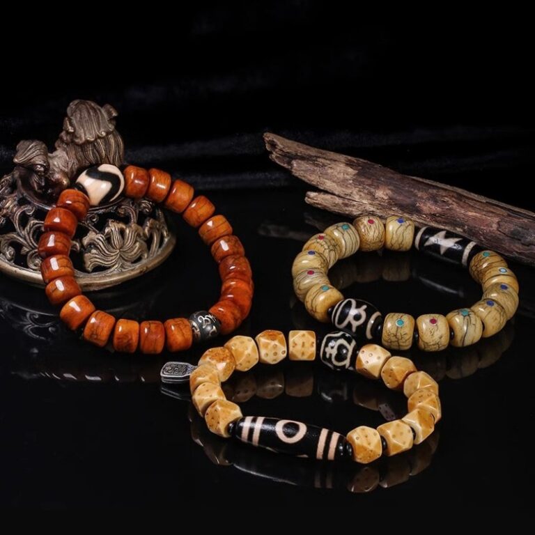 Ox Bone Nine Eyes Tibetan Dzi Bead Strings Lightning Tiger Tooth Fragrance Ash Rosary Buddha Bead Bracelets for Men and Women-7