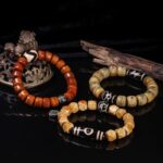 Ox Bone Nine Eyes Tibetan Dzi Bead Strings Lightning Tiger Tooth Fragrance Ash Rosary Buddha Bead Bracelets for Men and Women-7