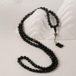 Obsidian Buddha Bead String 108Pcs Women's Gold Obsidian Handheld Rosary Bracelet Beads-4