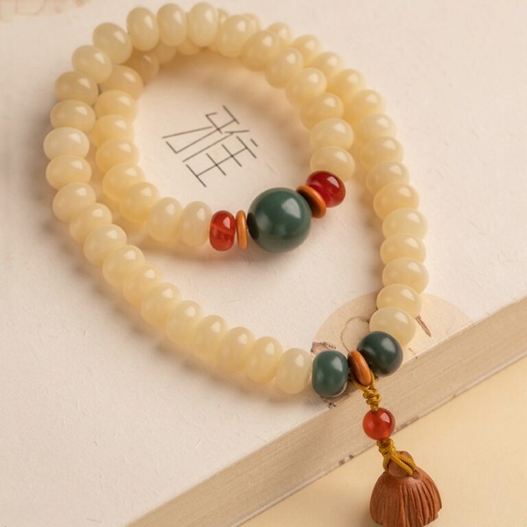 Creamy Yellow Jade Bodhi Root String Men's and Women's Bracelets Buddha Beads Manju Bodhi Abacus Beads Double Circle Manju Lotus Roots-8