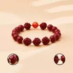 Natural Cinnabar Triple Hexagonal Transfer Beads Bracelet Chinese Zodiac Rabbit Dragon Rooster Horse Lunar New Year Red Bracelet for Men and Women-11