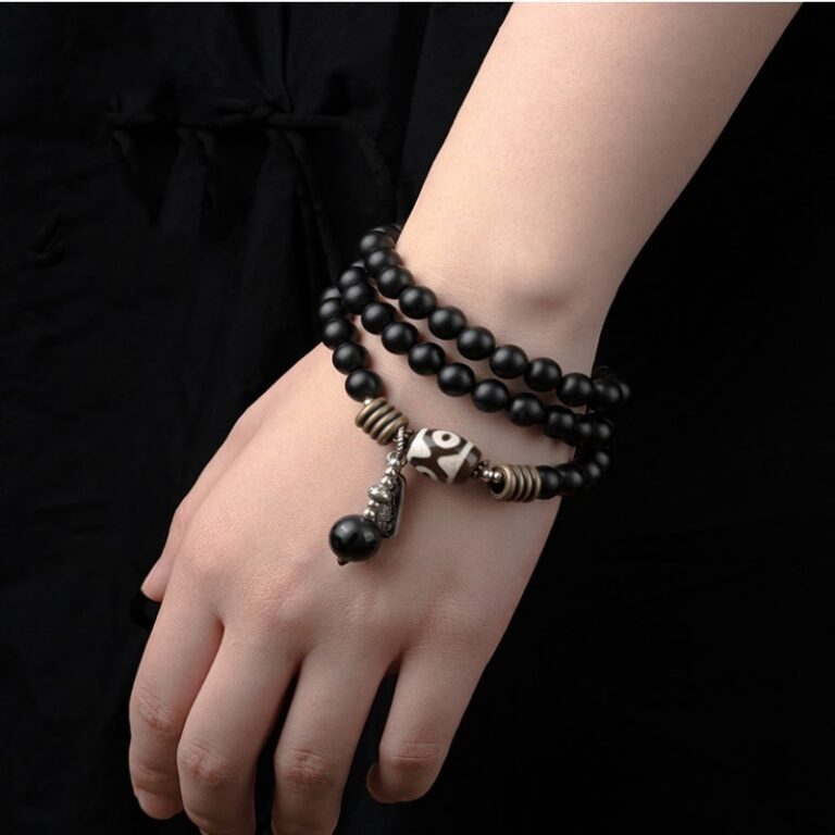 Three-eyed Dzi Bead Strings Black Onyx Buddha Beads Bracelet Playing Disc Playing Handheld Rosary Male Models-10