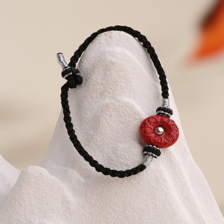 Cinnabar peace button hand rope six words of truth men and women's models couples weaving this year red bracelet-9