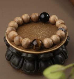 Incense Wood Strings Buddha Beads Tiger Teeth Brave Six Words of Truth Incense Grey Rosary Obsidian Men's Bracelet-7