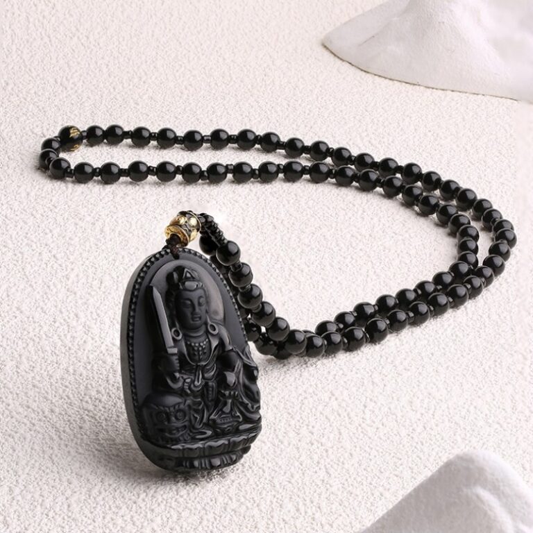 Obsidian Buddha Necklace Men and Women Models Six Words of Truth Transfer Beads Zodiac This Year Pendant Pendant-8