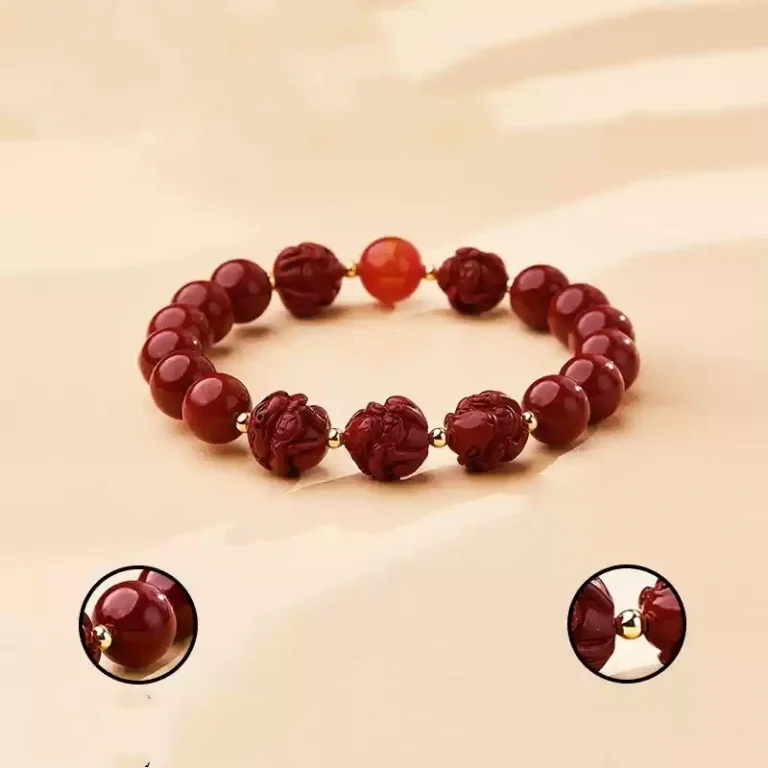 Natural Cinnabar Triple Hexagonal Transfer Beads Bracelet Chinese Zodiac Rabbit Dragon Rooster Horse Lunar New Year Red Bracelet for Men and Women-12