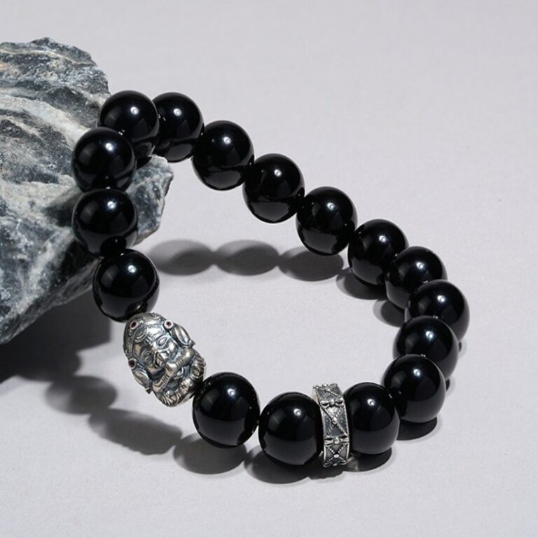 Obsidian Strings Buddha Beads Silver Obsidian Men's Niche Transfer Beads Civic Play Disc Playing Beads Bracelet-8