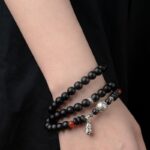 Three-eyed Dzi Bead Strings Black Onyx Buddha Beads Bracelet Playing Disc Playing Handheld Rosary Male Models-11