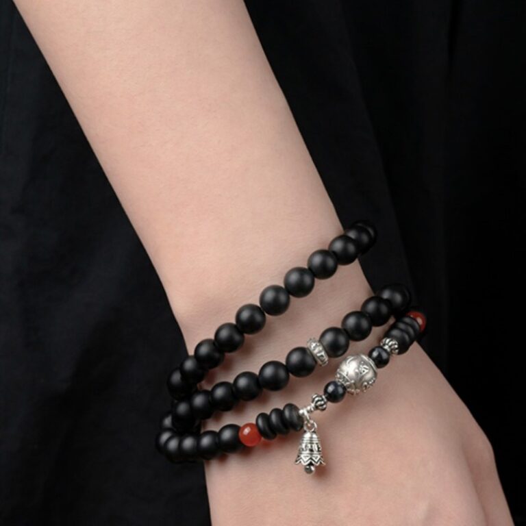 Three-eyed Dzi Bead Strings Black Onyx Buddha Beads Bracelet Playing Disc Playing Handheld Rosary Male Models-11