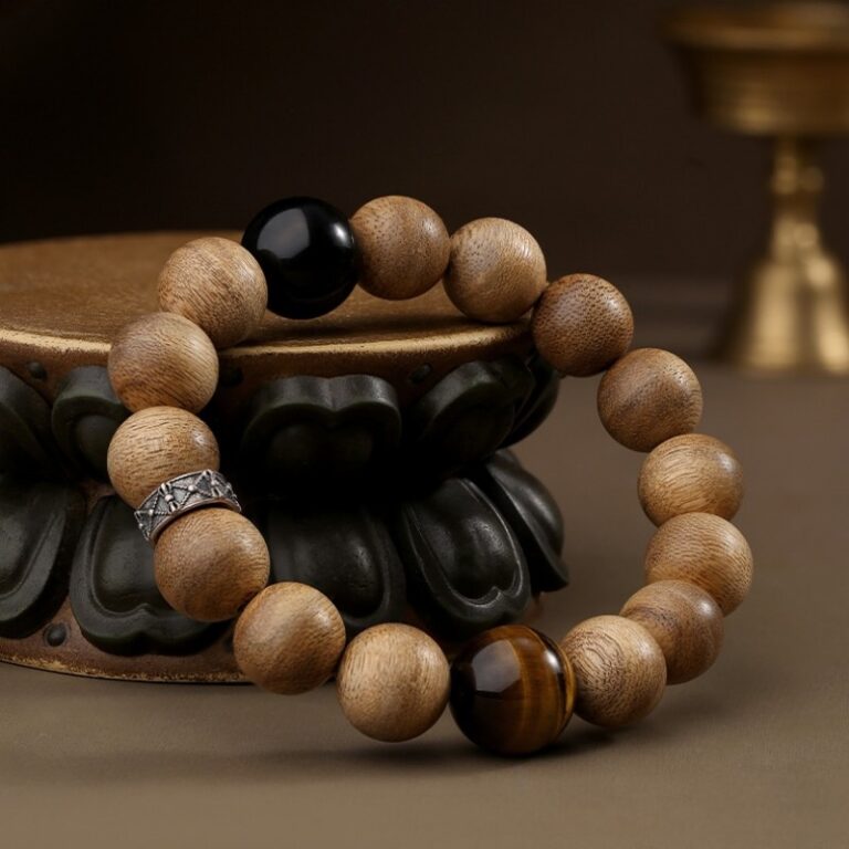 Incense Wood Strings Buddha Beads Tiger Teeth Brave Six Words of Truth Incense Grey Rosary Obsidian Men's Bracelet-8