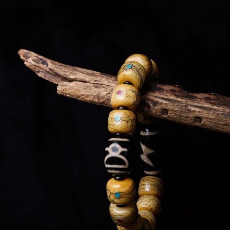 Ox Bone Nine Eyes Tibetan Dzi Bead Strings Lightning Tiger Tooth Fragrance Ash Rosary Buddha Bead Bracelets for Men and Women-9