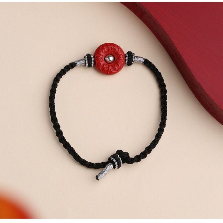 Cinnabar peace button hand rope six words of truth men and women's models couples weaving this year red bracelet-10