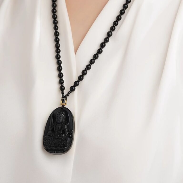 Obsidian Buddha Necklace Men and Women Models Six Words of Truth Transfer Beads Zodiac This Year Pendant Pendant-9