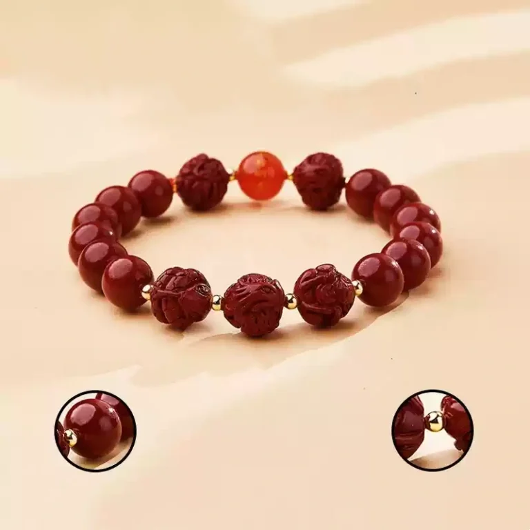 Natural Cinnabar Triple Hexagonal Transfer Beads Bracelet Chinese Zodiac Rabbit Dragon Rooster Horse Lunar New Year Red Bracelet for Men and Women-13