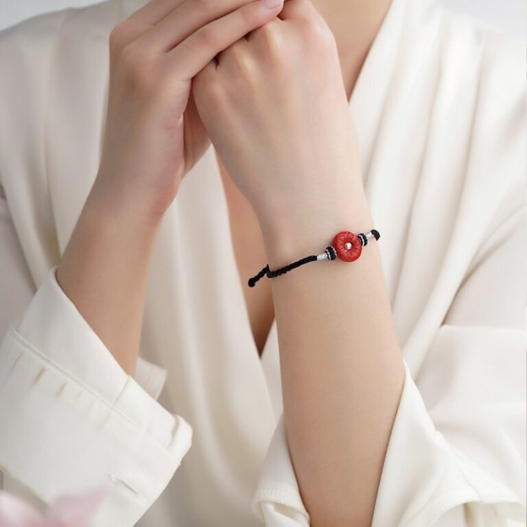 Cinnabar peace button hand rope six words of truth men and women's models couples weaving this year red bracelet-11