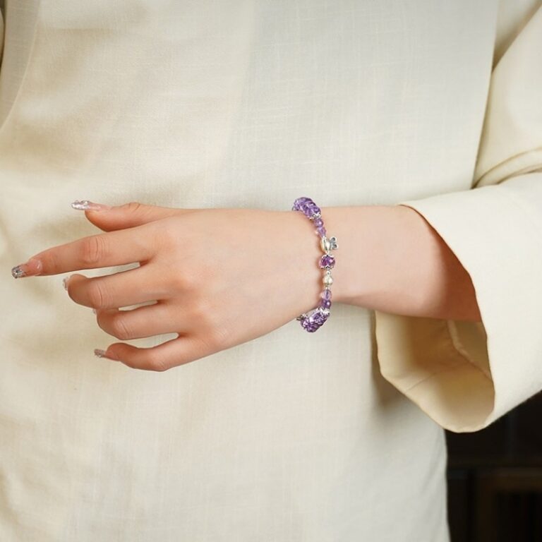 925 Silver Amethyst Bracelet for Girlfriend Birthday Gift Purple Faceted Beads Single Loop Bracelet-9