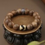 Incense Wood Strings Buddha Beads Tiger Teeth Brave Six Words of Truth Incense Grey Rosary Obsidian Men's Bracelet-10